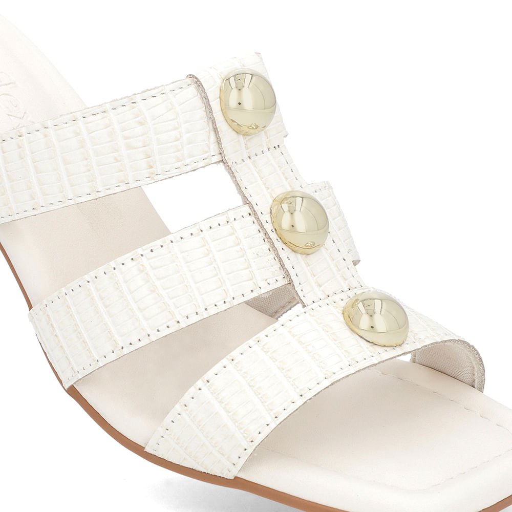 Tamanco Salto Amadeirado Couro Branco Enfeite Branco 4