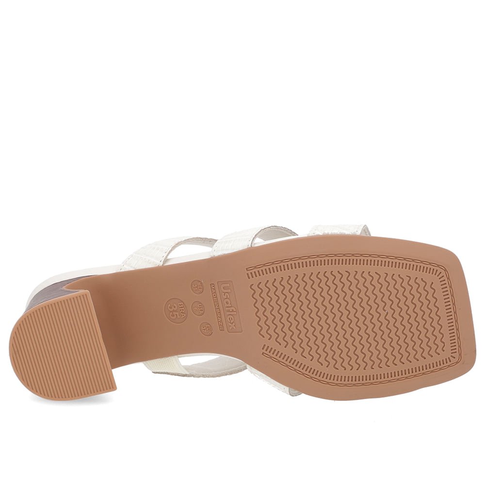 Tamanco Salto Amadeirado Couro Branco Enfeite Branco 5