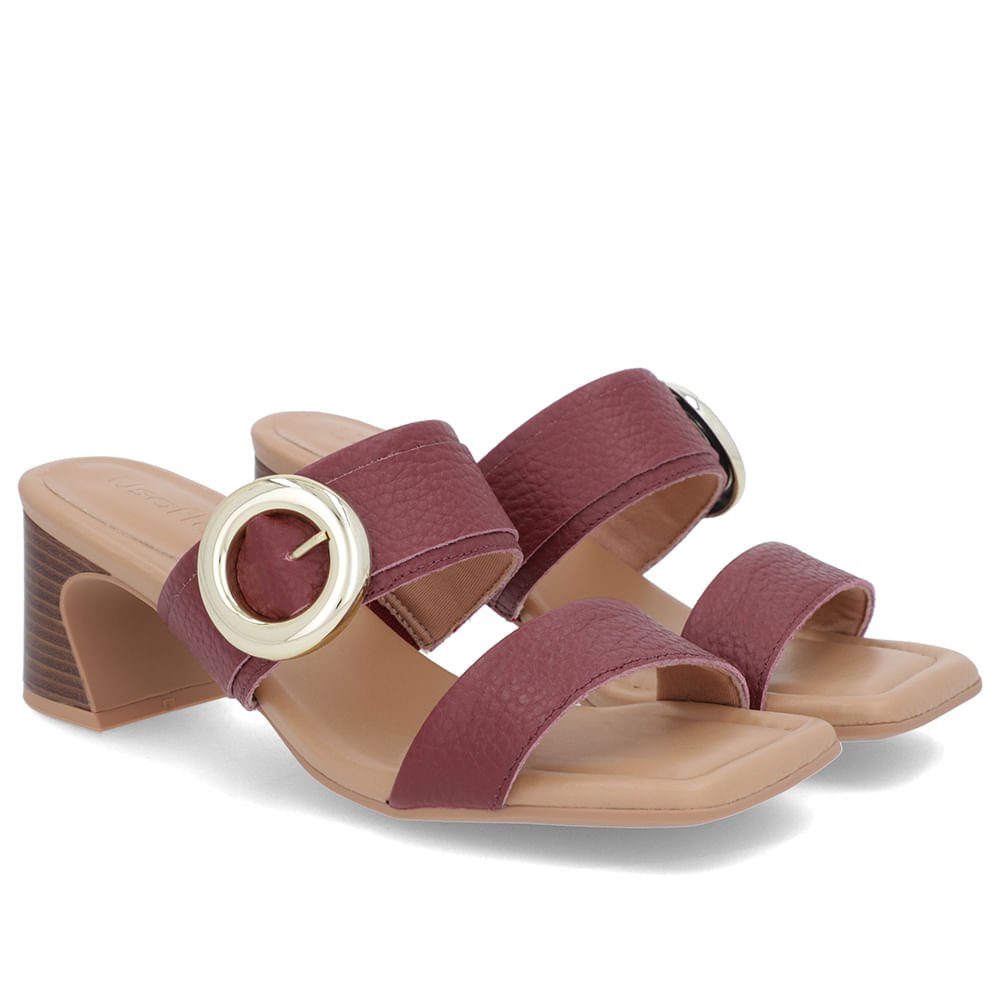 Tamanco Salto Amadeirado Couro Vermelho Maxi Enfeite Bordô 2