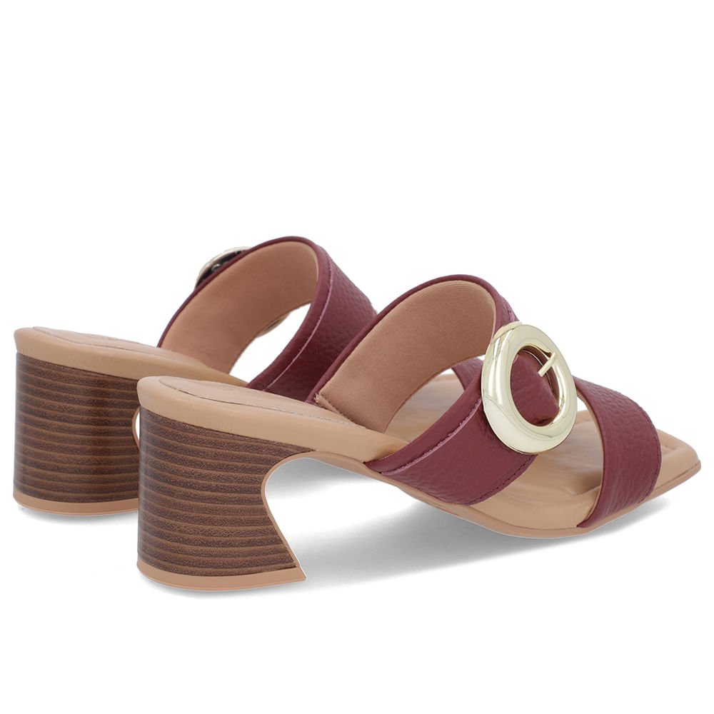 Tamanco Salto Amadeirado Couro Vermelho Maxi Enfeite Bordô 3