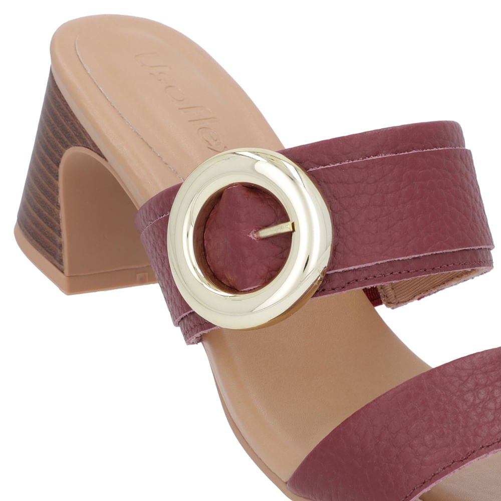 Tamanco Salto Amadeirado Couro Vermelho Maxi Enfeite Bordô 4