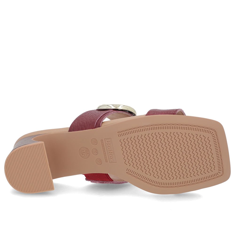 Tamanco Salto Amadeirado Couro Vermelho Maxi Enfeite Bordô 5