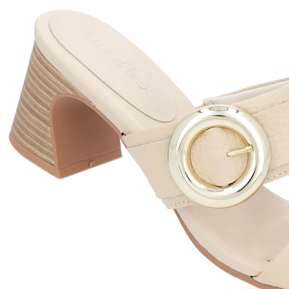 Tamanco Salto Amadeirado Couro Bege Maxi Enfeite Bege 4