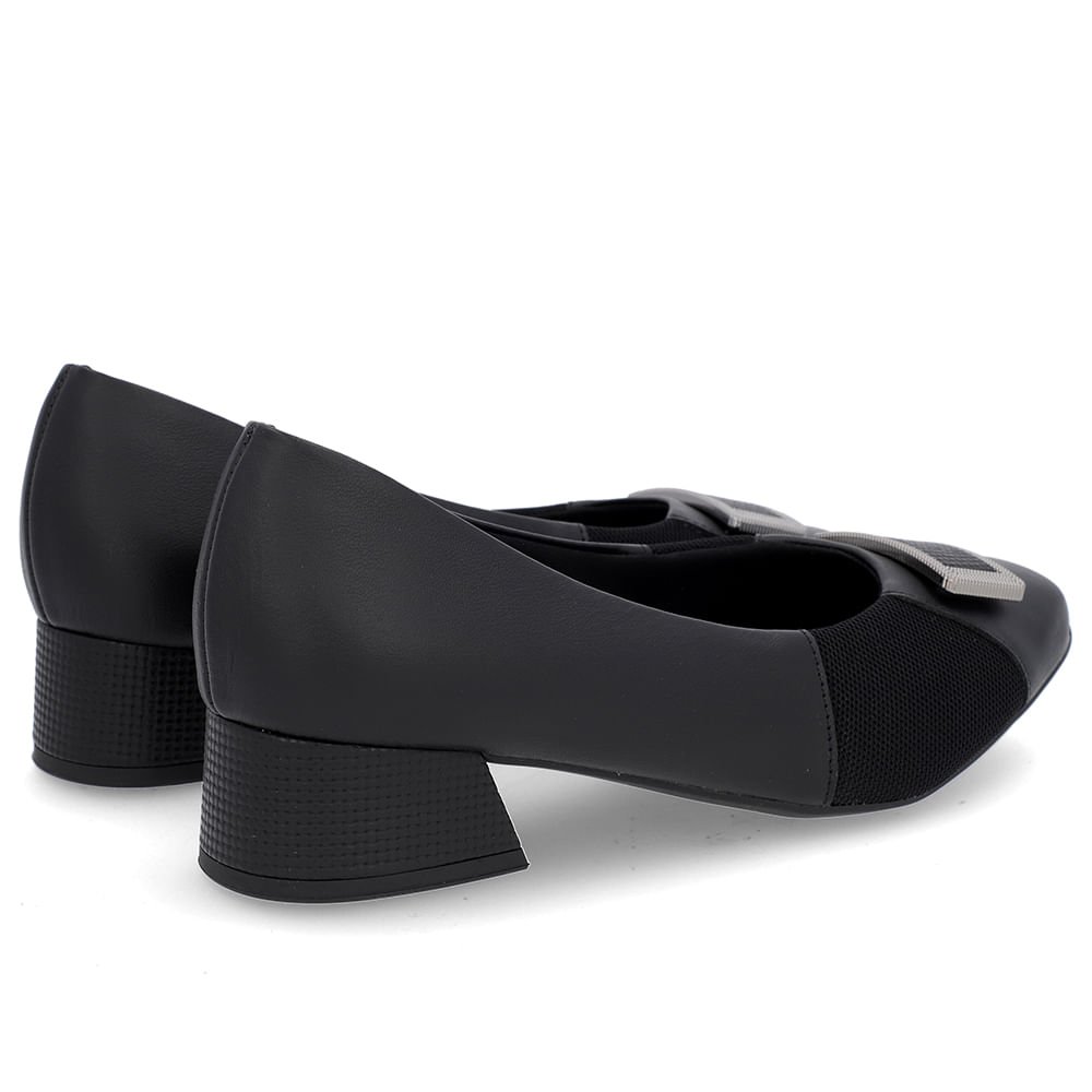 Scarpin Preto Salto Bloco Couro Lateral Tecido Preto 3
