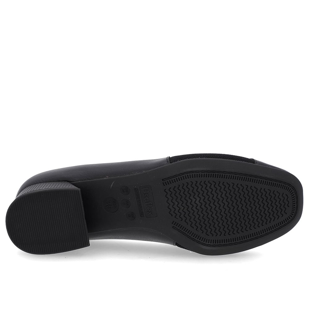 Scarpin Preto Salto Bloco Couro Lateral Tecido Preto 5