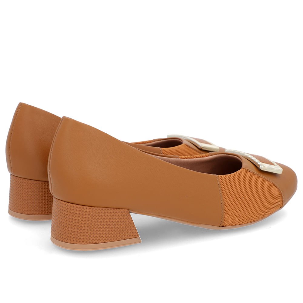 Scarpin Marrom Salto Bloco Couro Lateral Tecido Marrom 3
