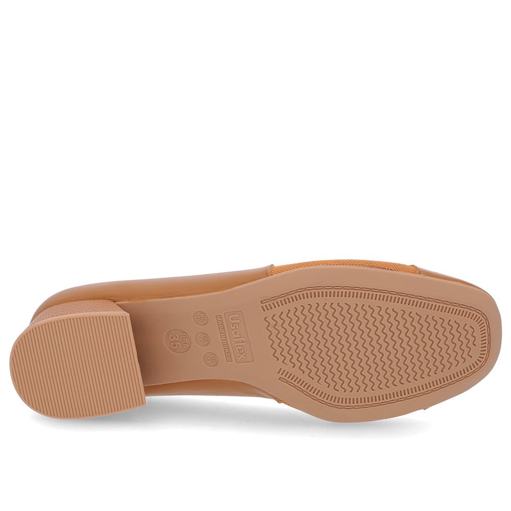 Scarpin Marrom Salto Bloco Couro Lateral Tecido Marrom 5