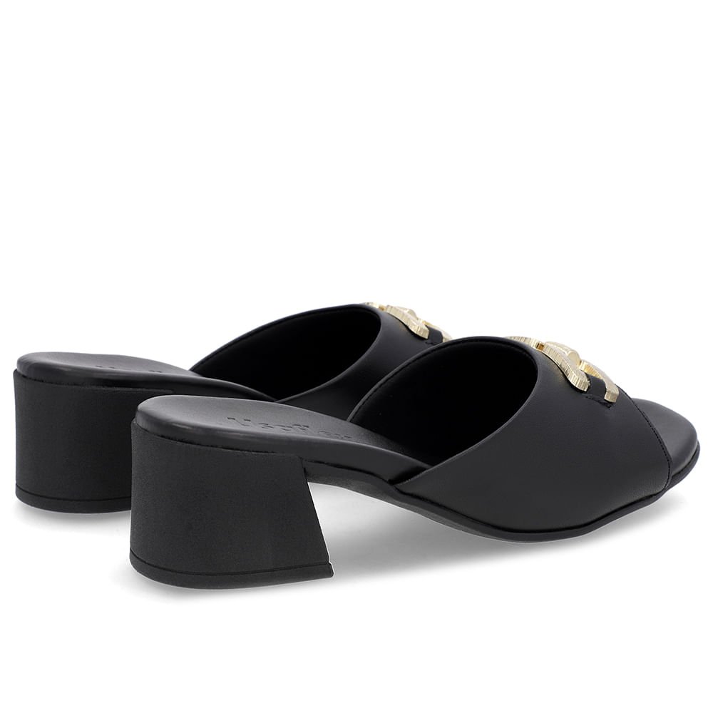 Tamanco Salto Bloco Couro Preto Enfeite Preto 3