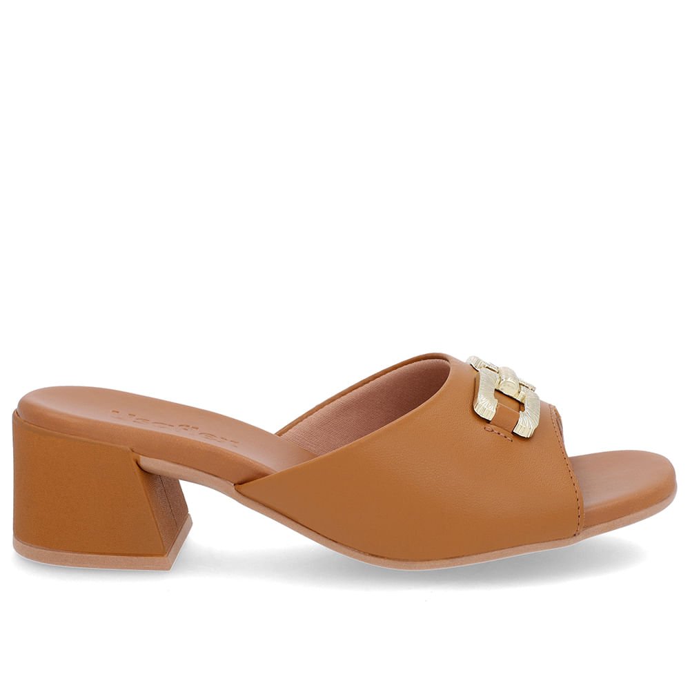 Tamanco Salto Bloco Couro Marrom Enfeite Marrom 1