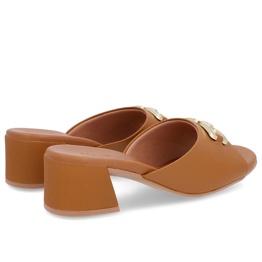 Tamanco Salto Bloco Couro Marrom Enfeite Marrom 3