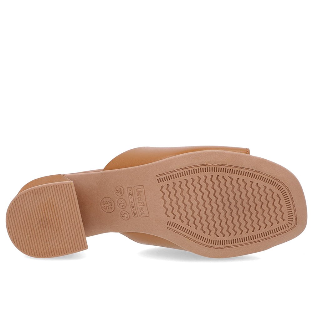 Tamanco Salto Bloco Couro Marrom Enfeite Marrom 5