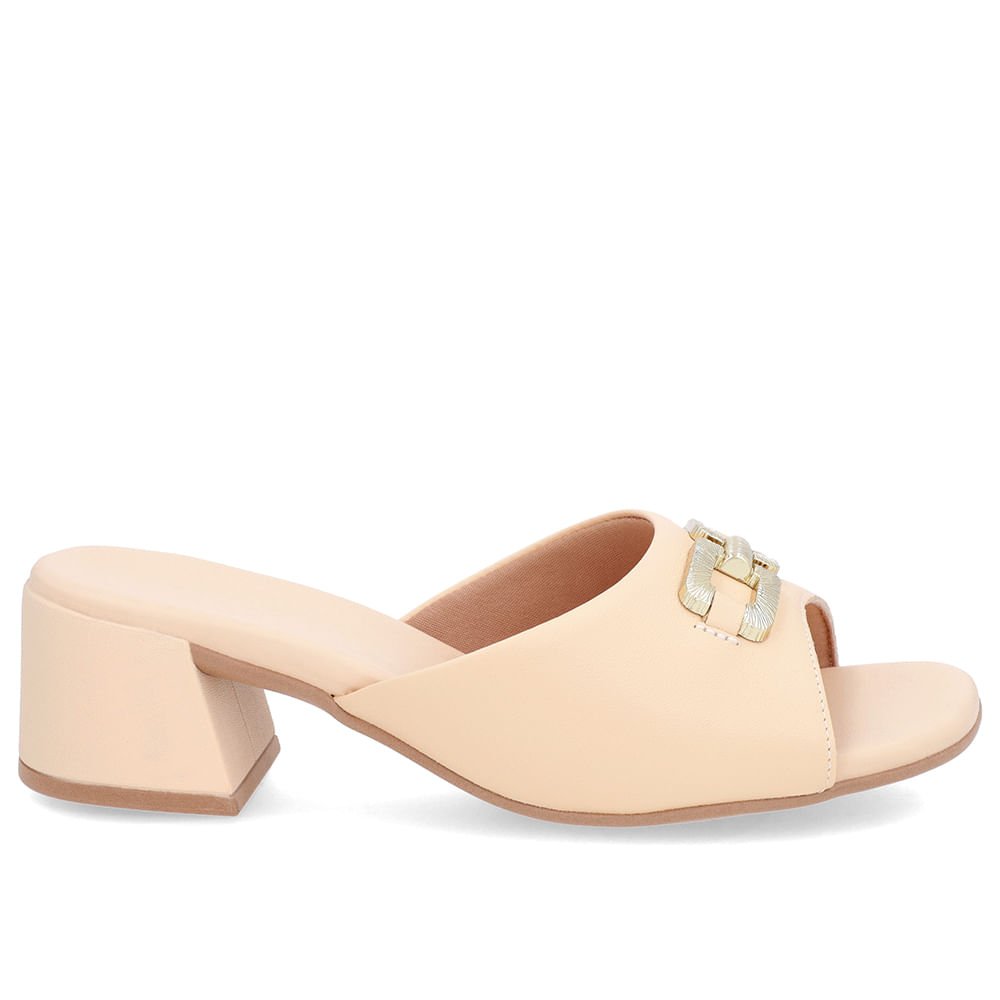 Tamanco Salto Bloco Couro Laranja Claro Enfeite