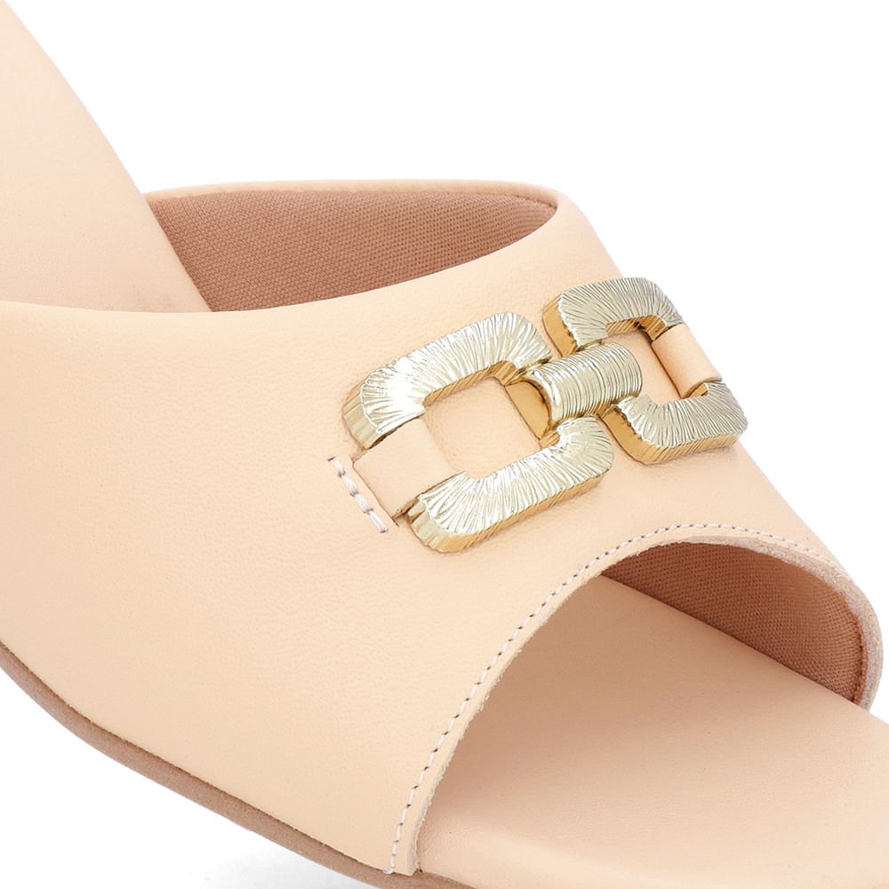 Tamanco Salto Bloco Couro Laranja Claro Enfeite Laranja 4