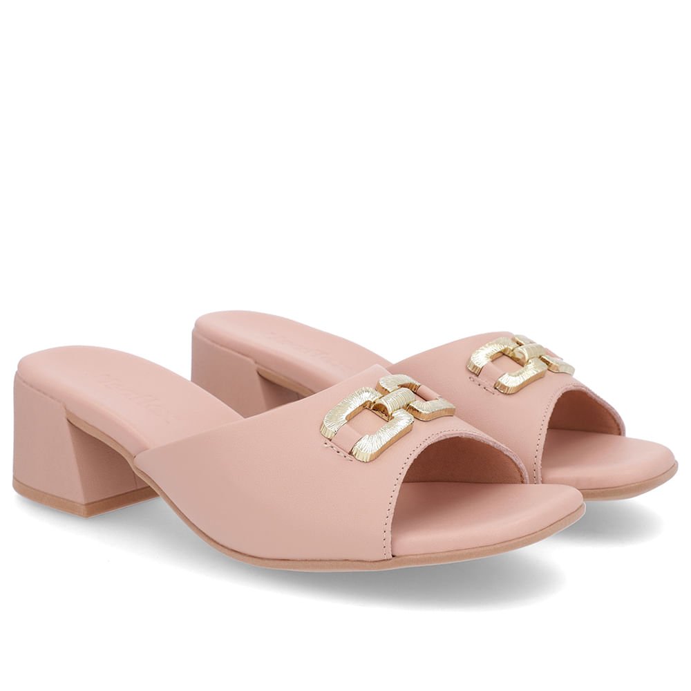 Tamanco Salto Bloco Couro Rosa Enfeite Rosa 2