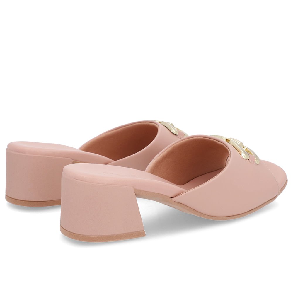 Tamanco Salto Bloco Couro Rosa Enfeite Rosa 3