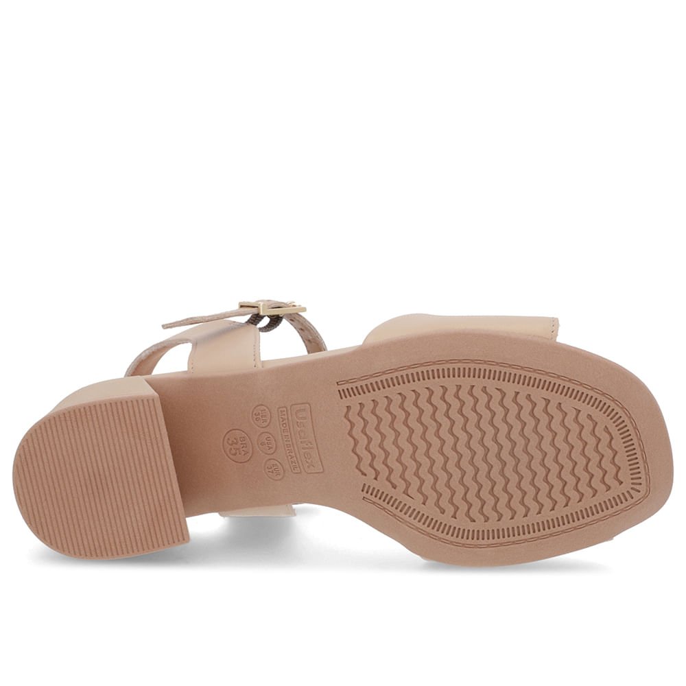 Sandália Salto Bloco Couro Bege Bico Quadrado Bege 5