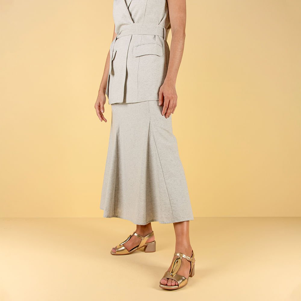 Sandália Salto Bloco Couro Dourada Bico Quadrado Dourado 4