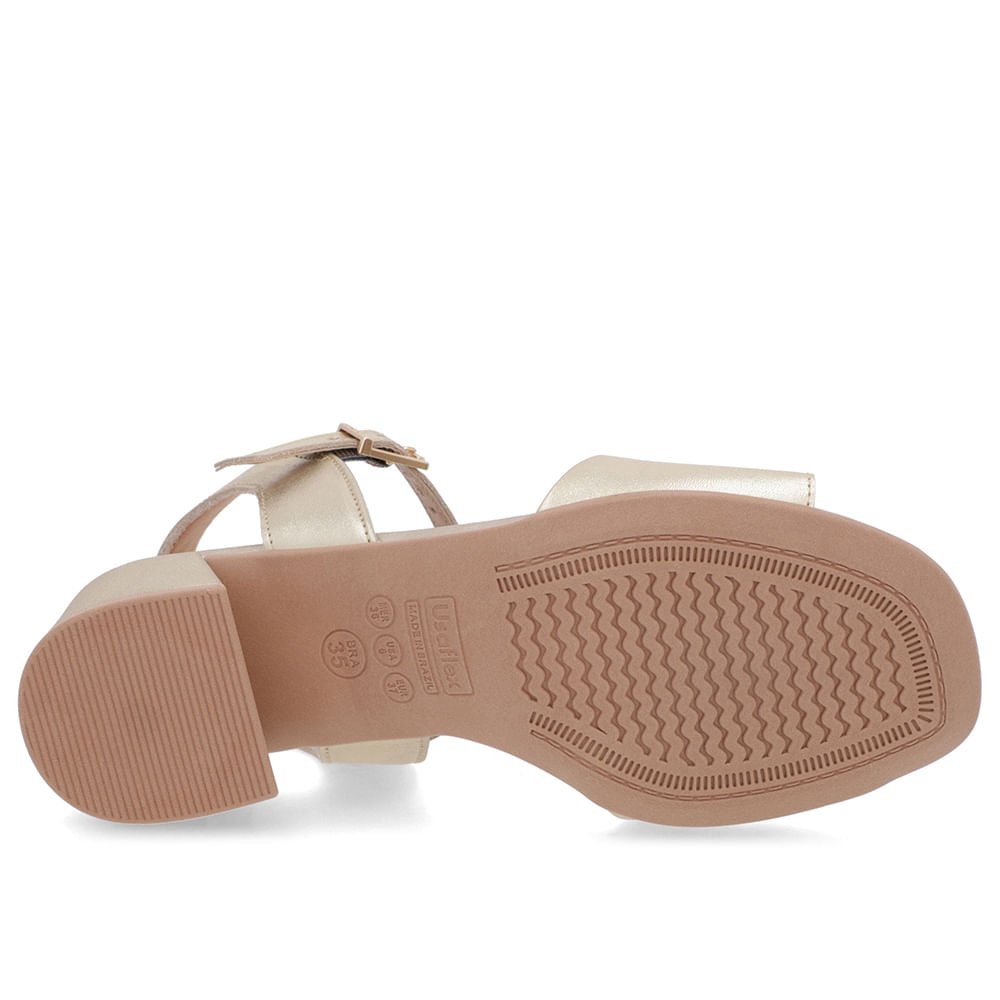 Sandália Salto Bloco Couro Dourada Bico Quadrado Dourado 5