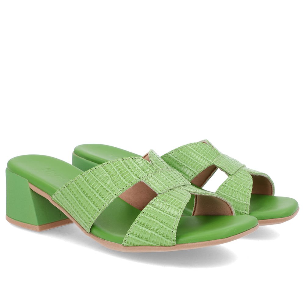 Tamanco Salto Bloco Couro Verde Verde 2