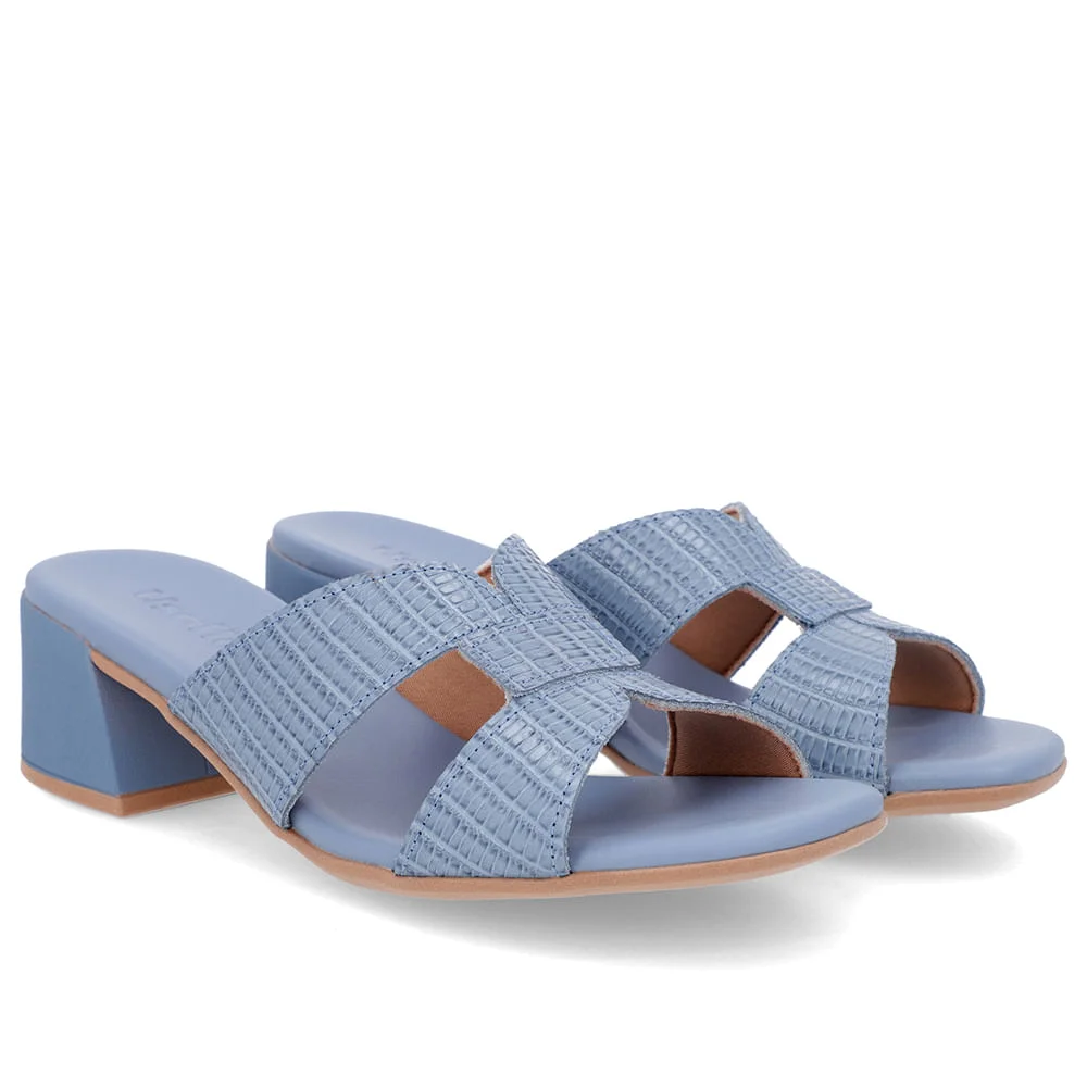 Tamanco Salto Bloco Couro Azul Azul 2