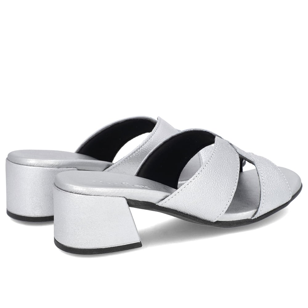 Tamanco Salto Bloco Couro Prata Prata 3