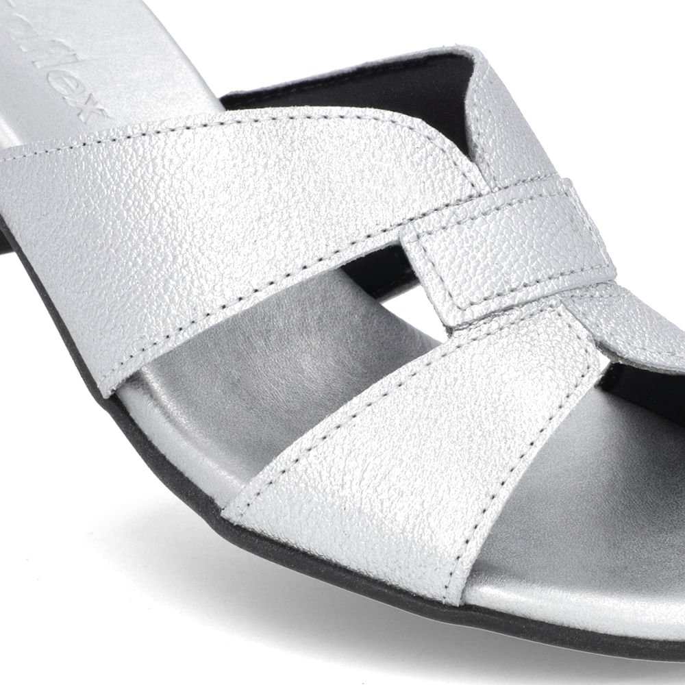 Tamanco Salto Bloco Couro Prata Prata 4