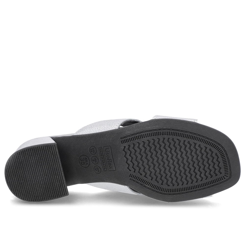 Tamanco Salto Bloco Couro Prata Prata 5