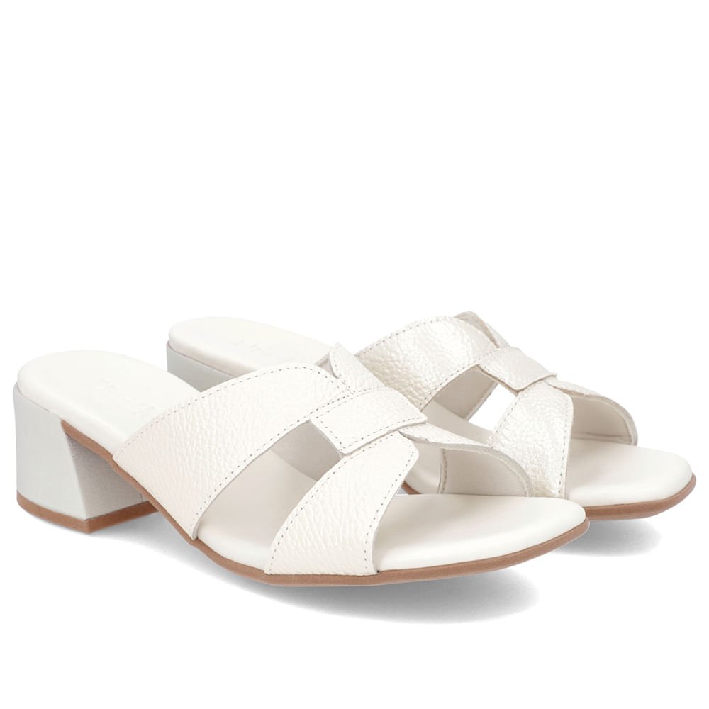 Tamanco Salto Bloco Couro Off-White Branco 2