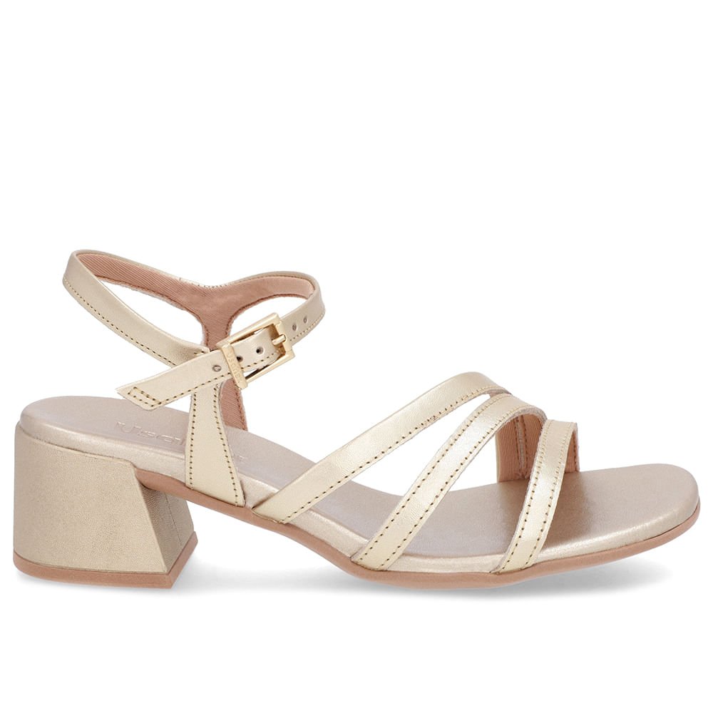 Sandália Salto Bloco Couro Dourada Tiras Dourado 1