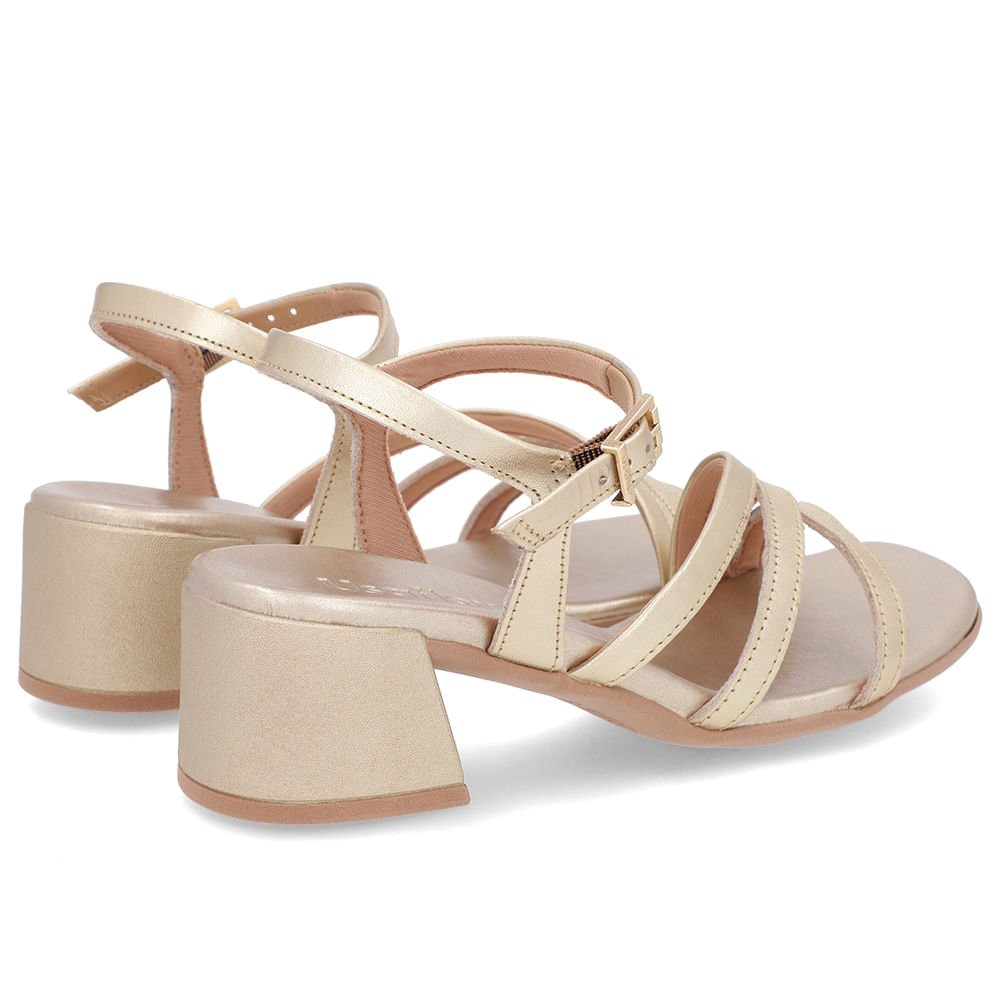 Sandália Salto Bloco Couro Dourada Tiras Dourado 3