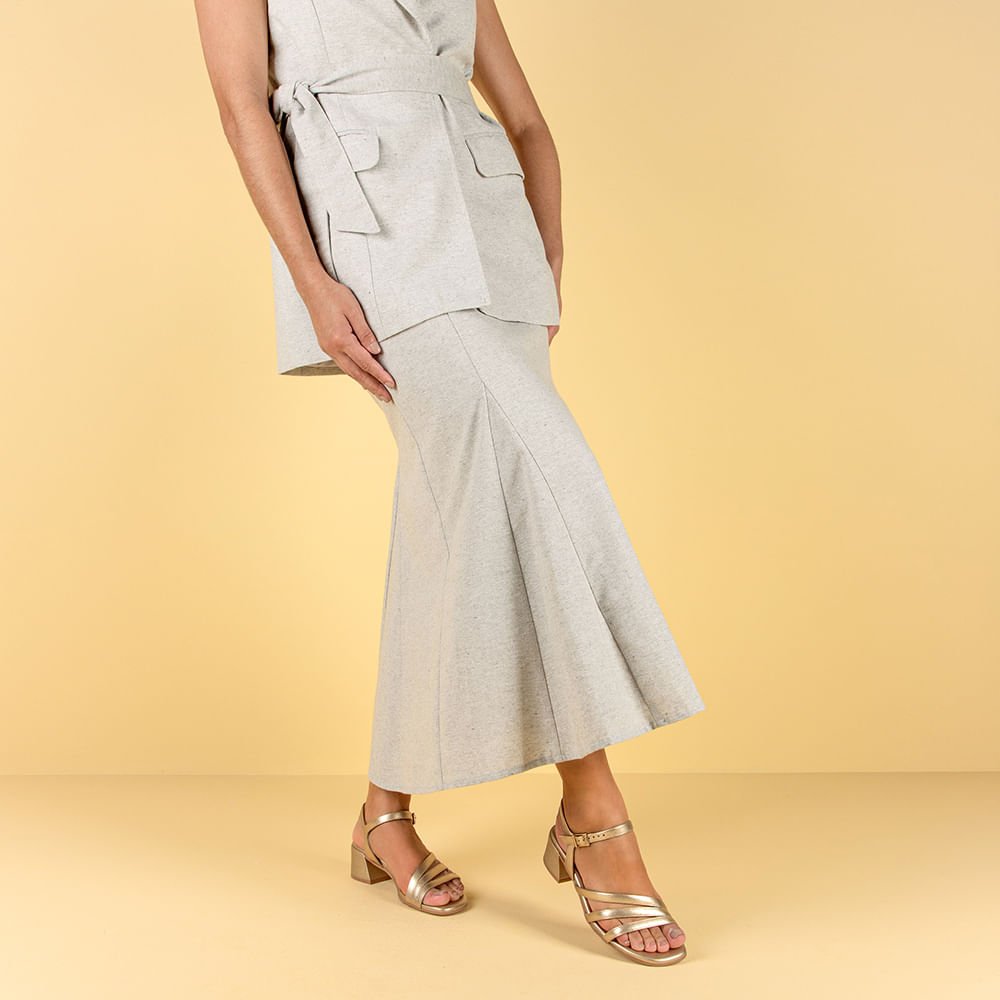 Sandália Salto Bloco Couro Dourada Tiras Dourado 4