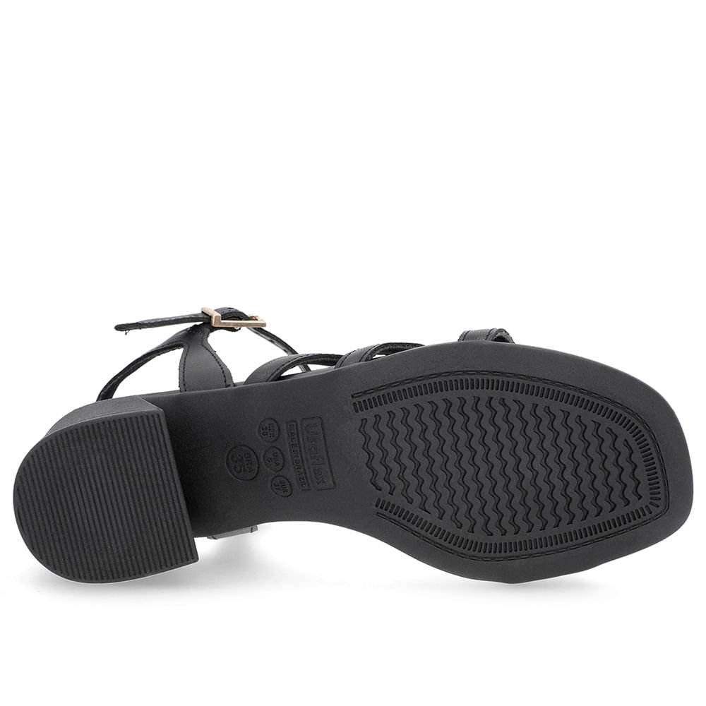 Sandália Salto Bloco Couro Preta Tiras Preto 5