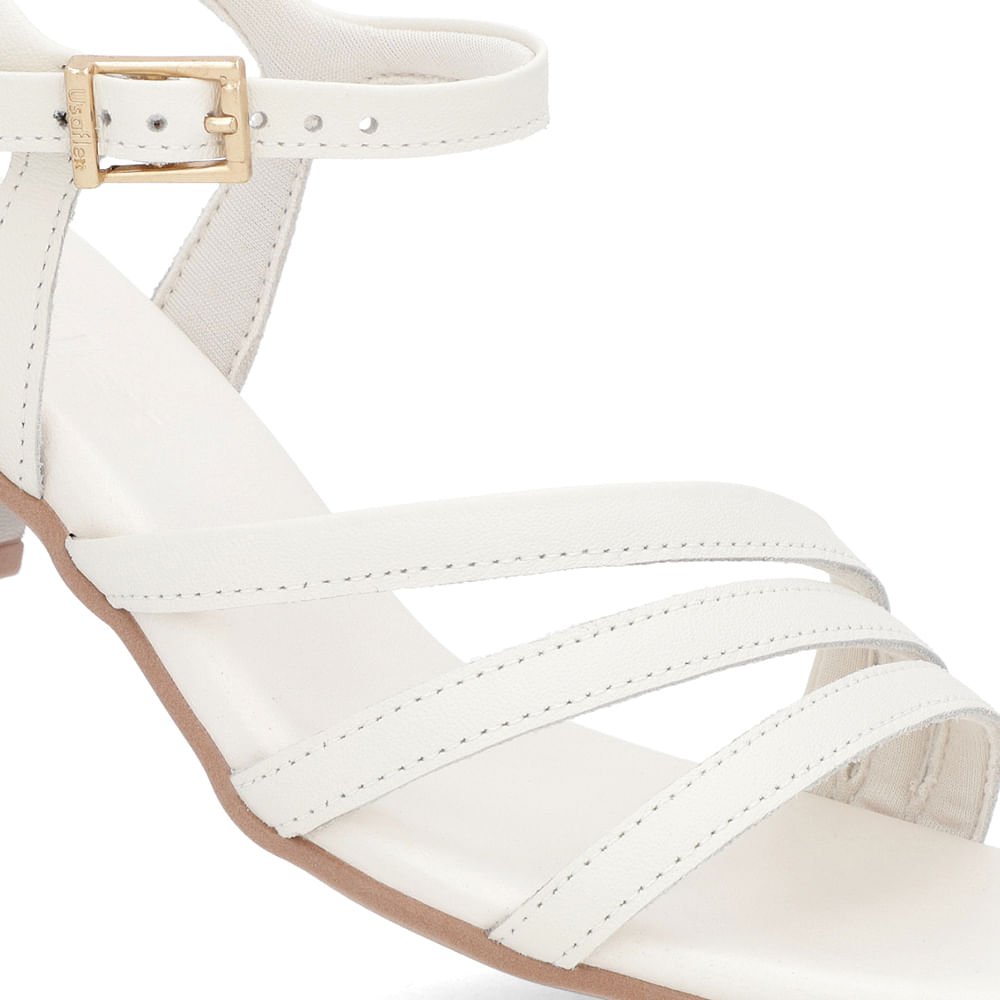 Sandália Salto Bloco Couro Off-White Tiras Branco 4