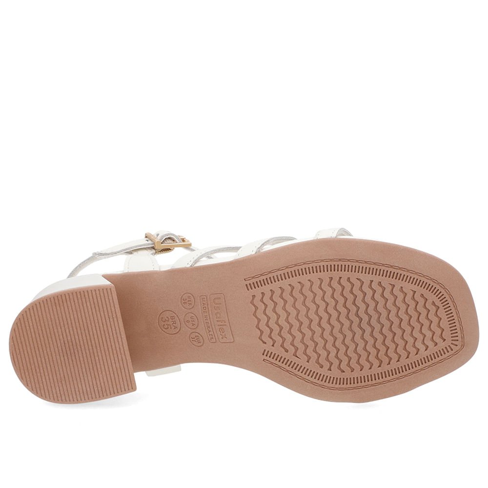 Sandália Salto Bloco Couro Off-White Tiras Branco 5