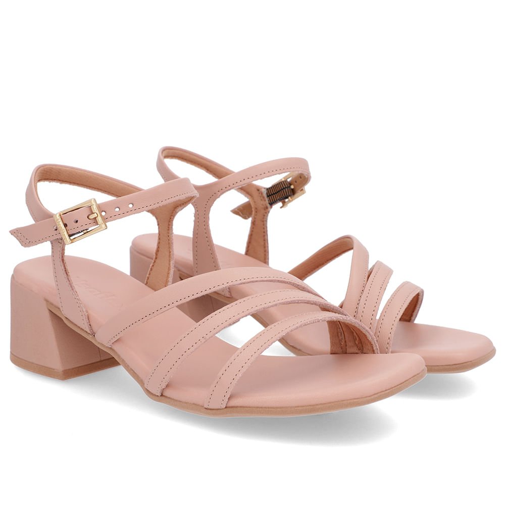 Sandália Salto Bloco Couro Rosa Tiras Rosa 2