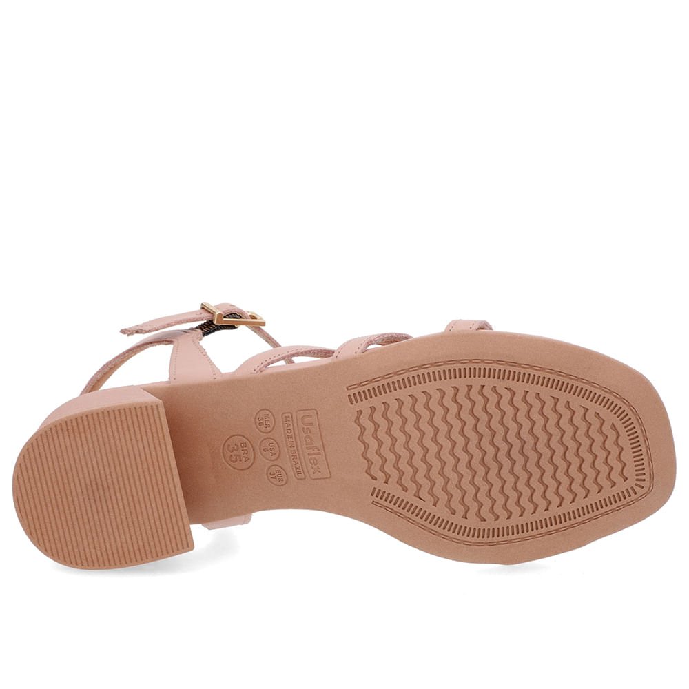 Sandália Salto Bloco Couro Rosa Tiras Rosa 5