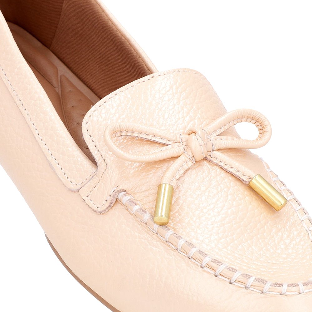 Mocassim Laranja Perolado Couro Enfeite Laço Laranja 4