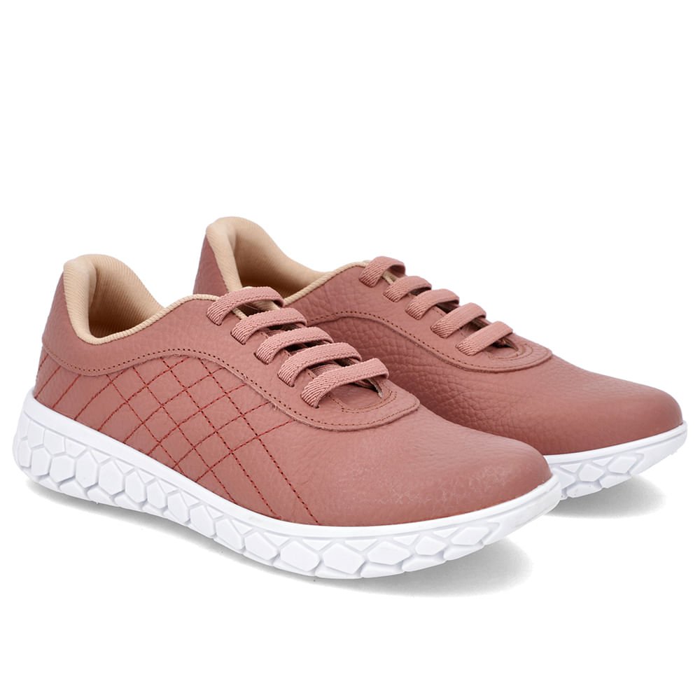 Tênis Rosa Vintage Couro Detalhe Matelassê Rosa 2
