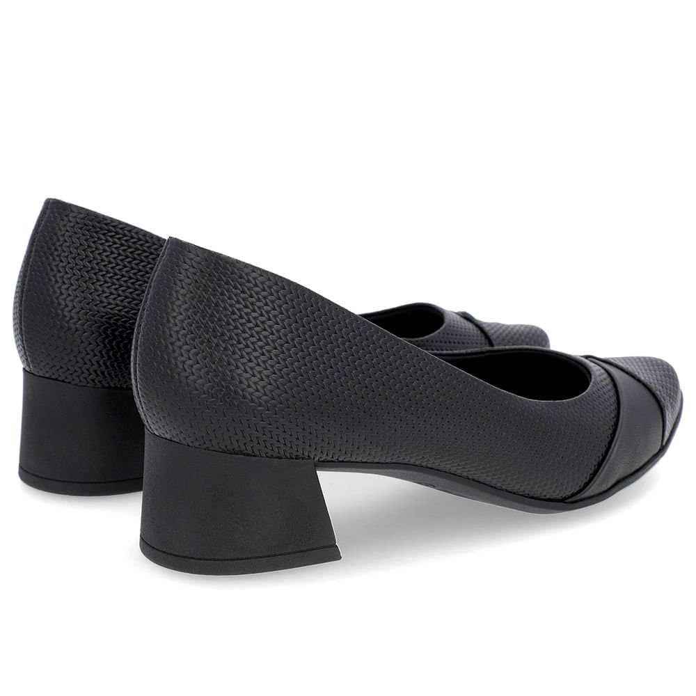 Scarpin Preto Salto Bloco Couro Preto 3