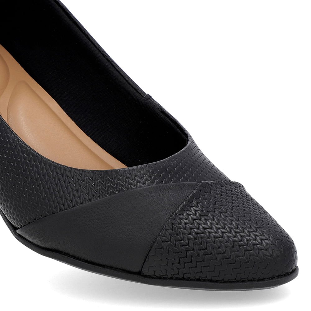 Scarpin Preto Salto Bloco Couro Preto 4