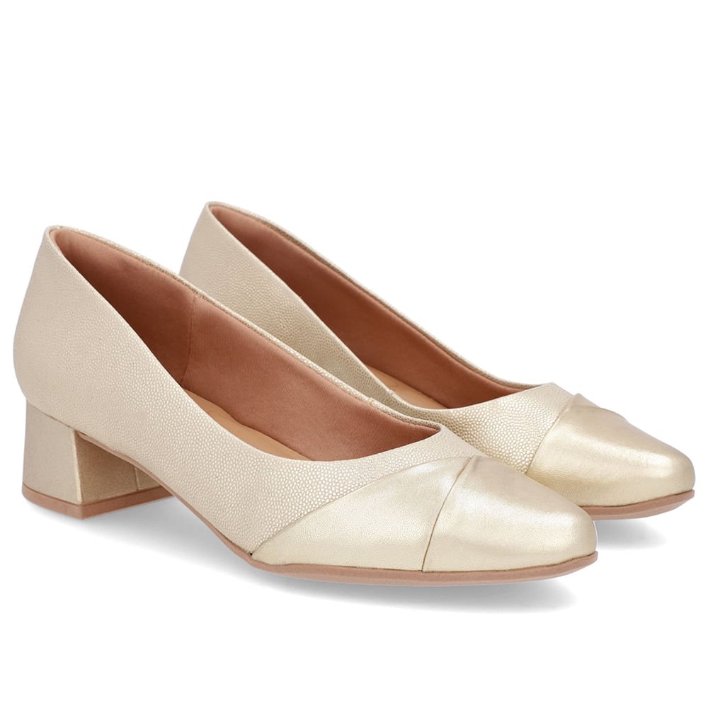 Scarpin Dourado Salto Bloco Couro Dourado 2