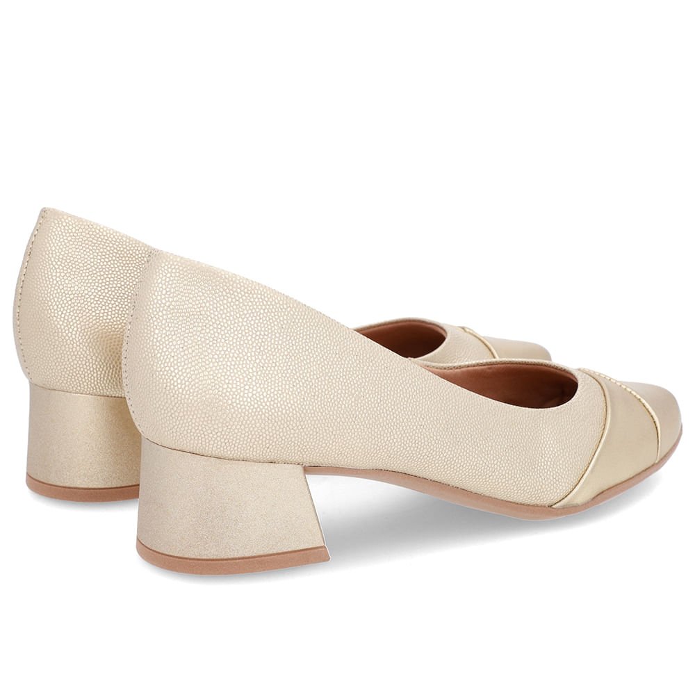 Scarpin Dourado Salto Bloco Couro Dourado 3