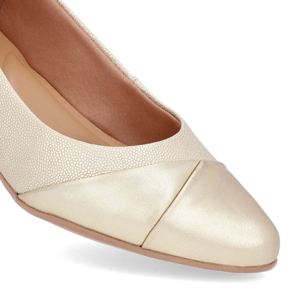 Scarpin Dourado Salto Bloco Couro Dourado 4