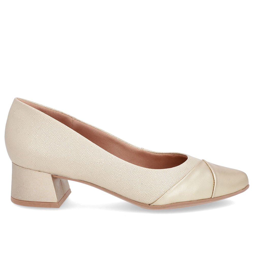 Scarpin Dourado Salto Bloco Couro Dourado 1