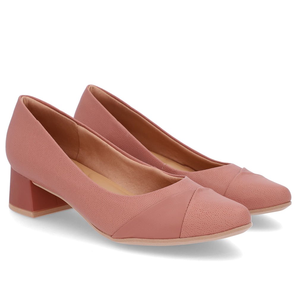 Scarpin Rosa Vintage Salto Bloco Couro Rosa 2