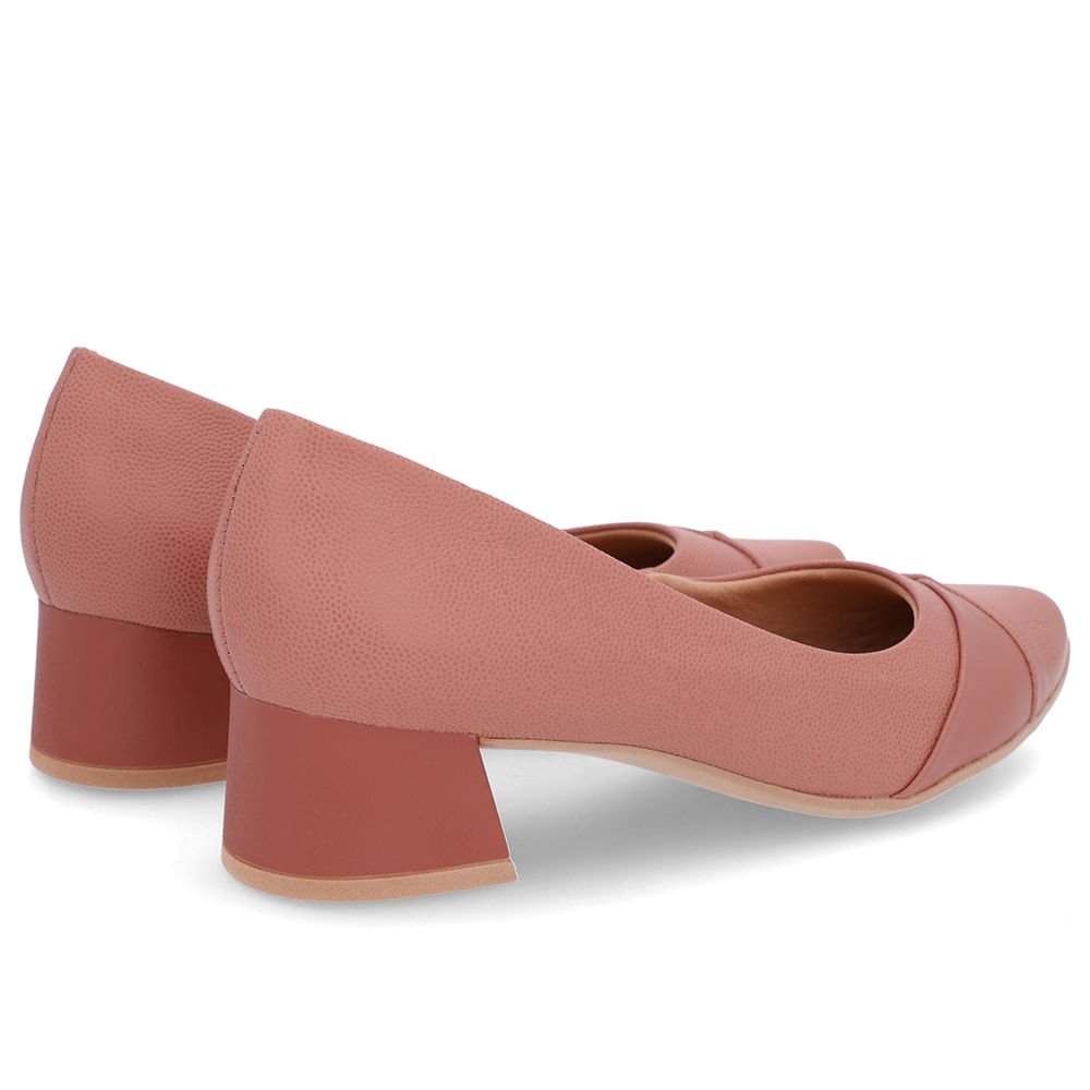 Scarpin Rosa Vintage Salto Bloco Couro Rosa 3