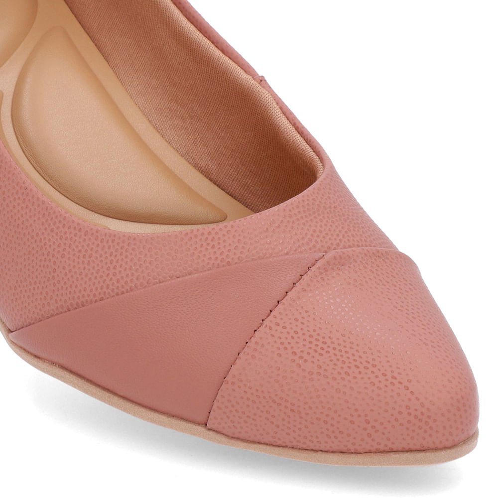 Scarpin Rosa Vintage Salto Bloco Couro Rosa 4