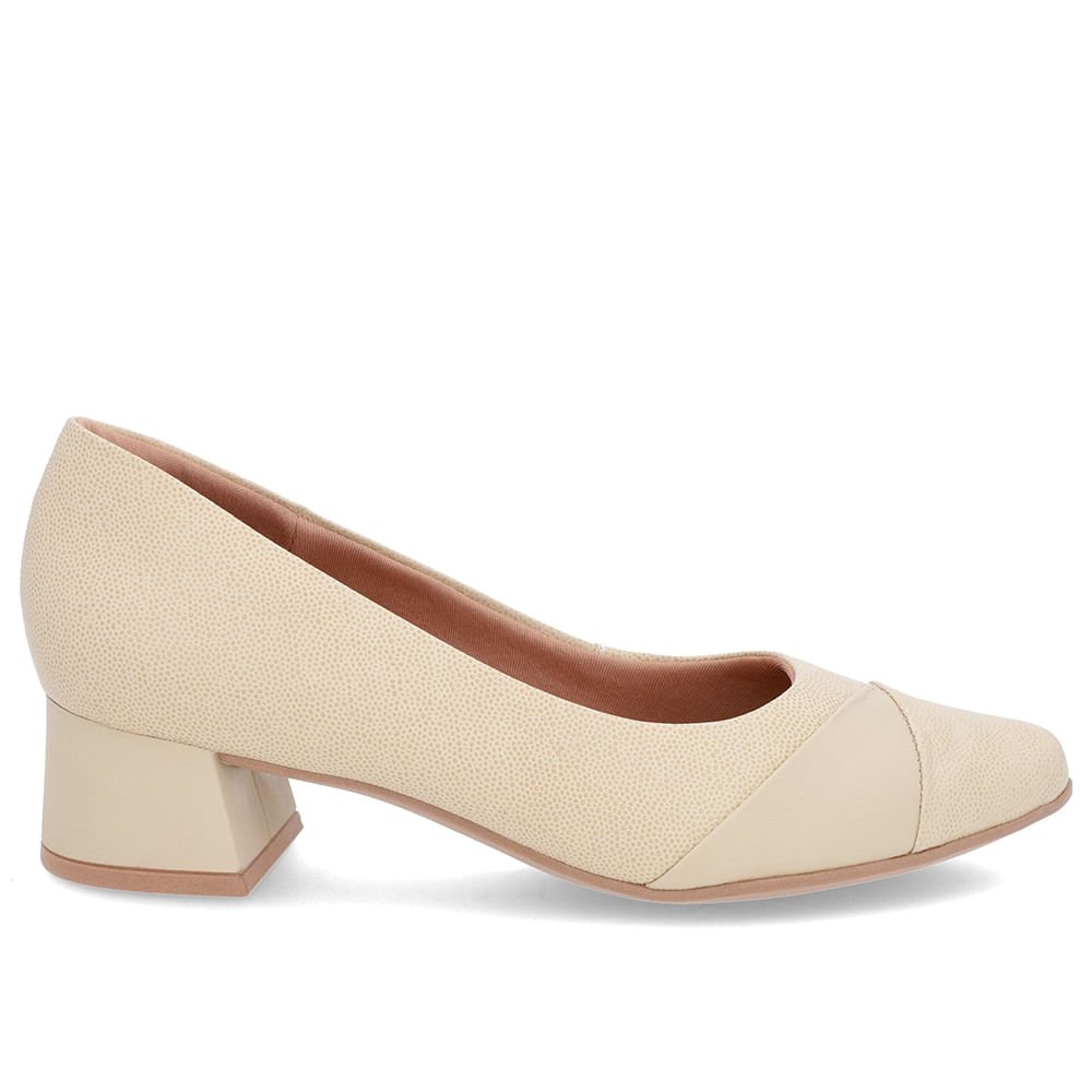 Scarpin Bege Salto Bloco Couro