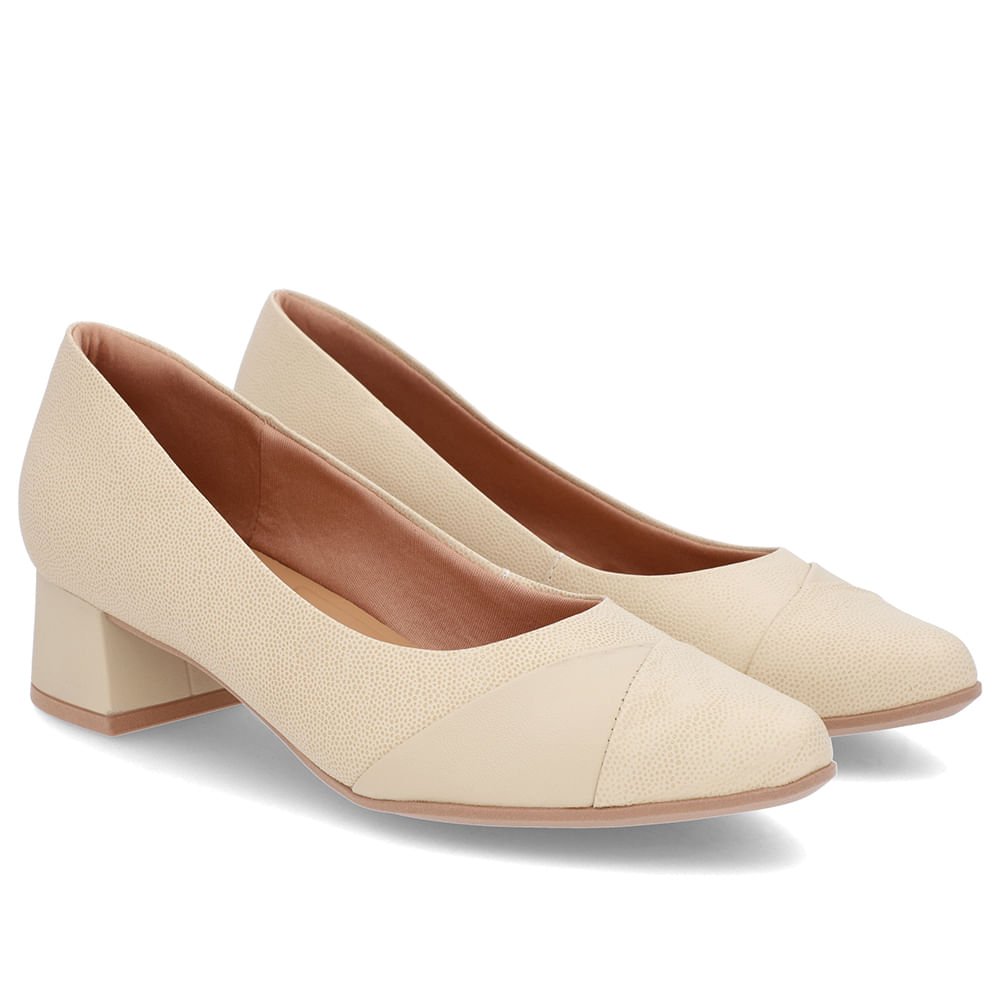 Scarpin Bege Salto Bloco Couro Bege 2