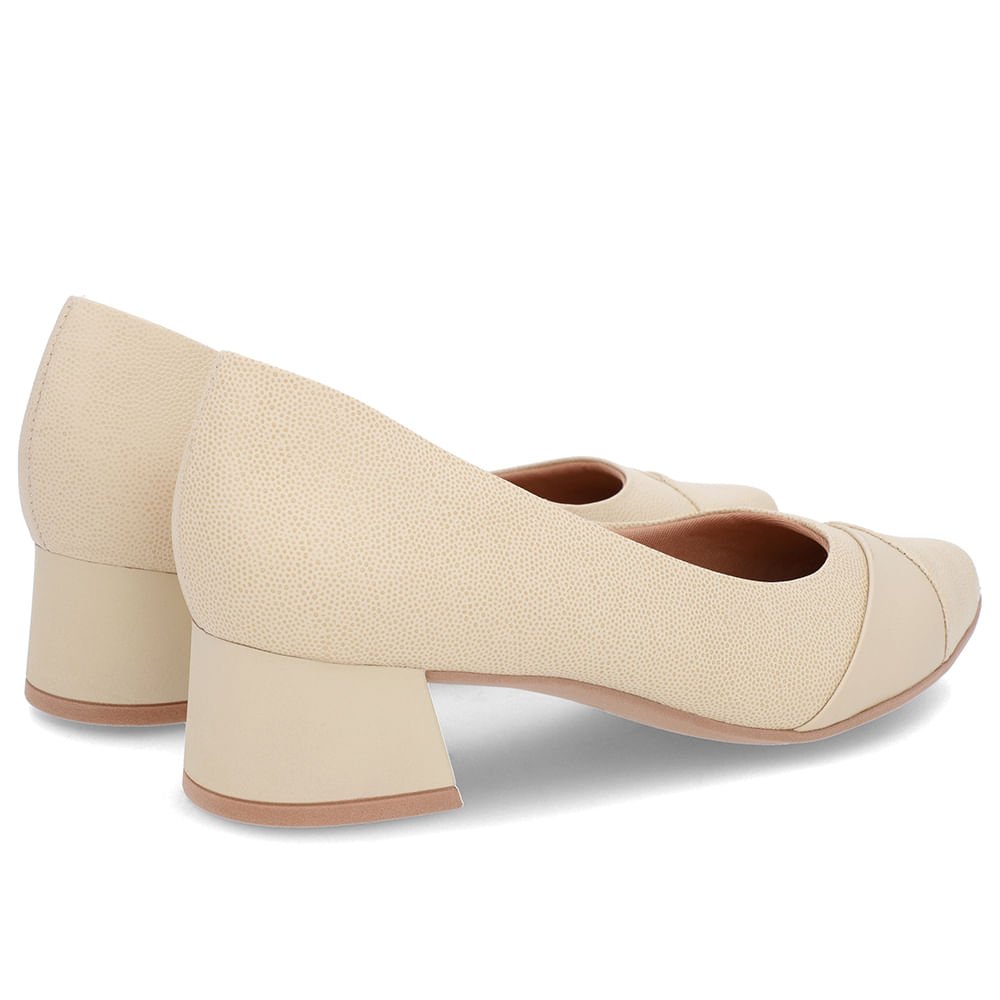 Scarpin Bege Salto Bloco Couro Bege 3